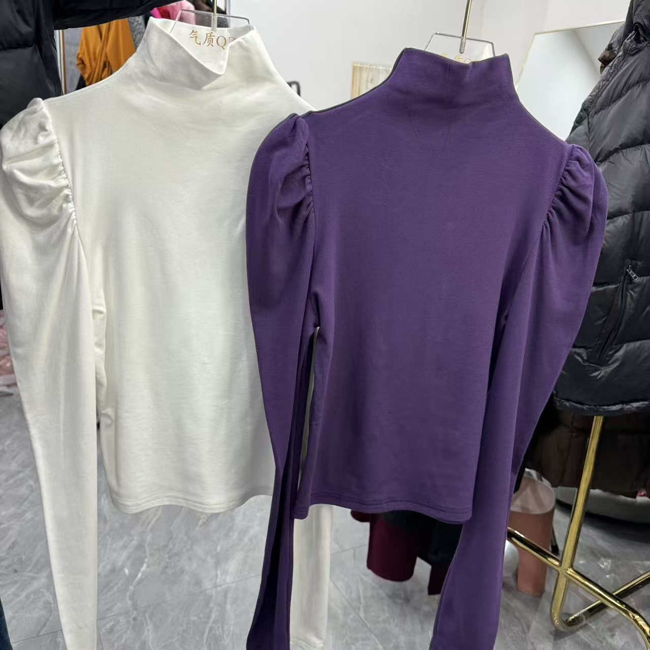 【相老板】精选新品-68923-（加薄绒）泡泡袖长袖上衣