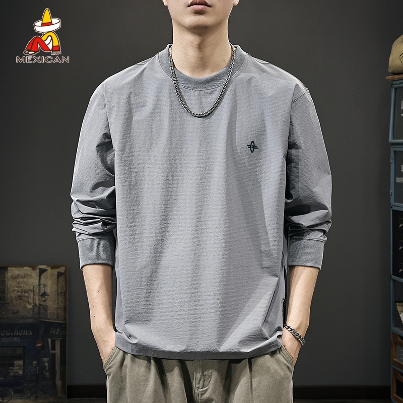 Mexican/稻草人秋季户外速干长袖T恤男士宽松圆领内搭打底衫卫衣t