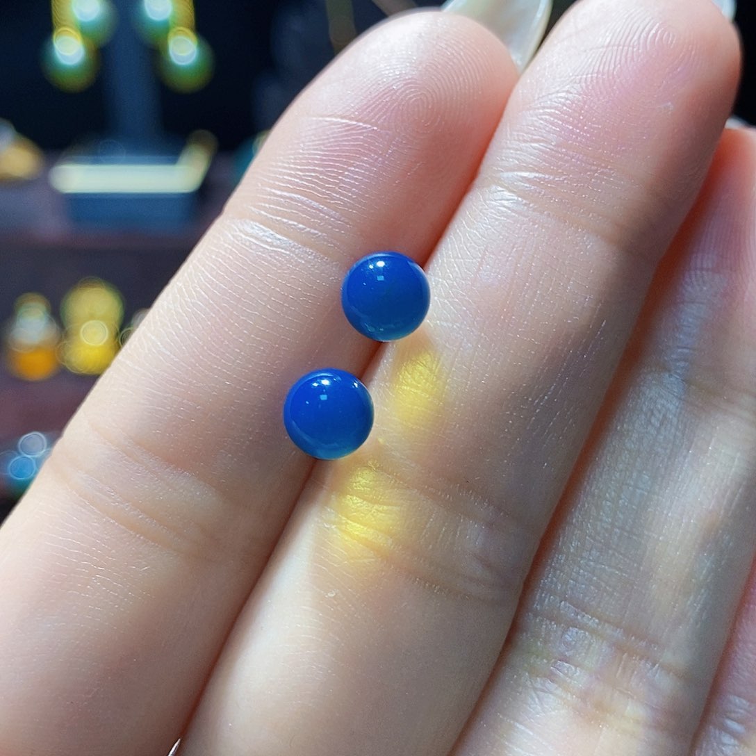 蓝珀耳饰银S925镶嵌耳钉6m