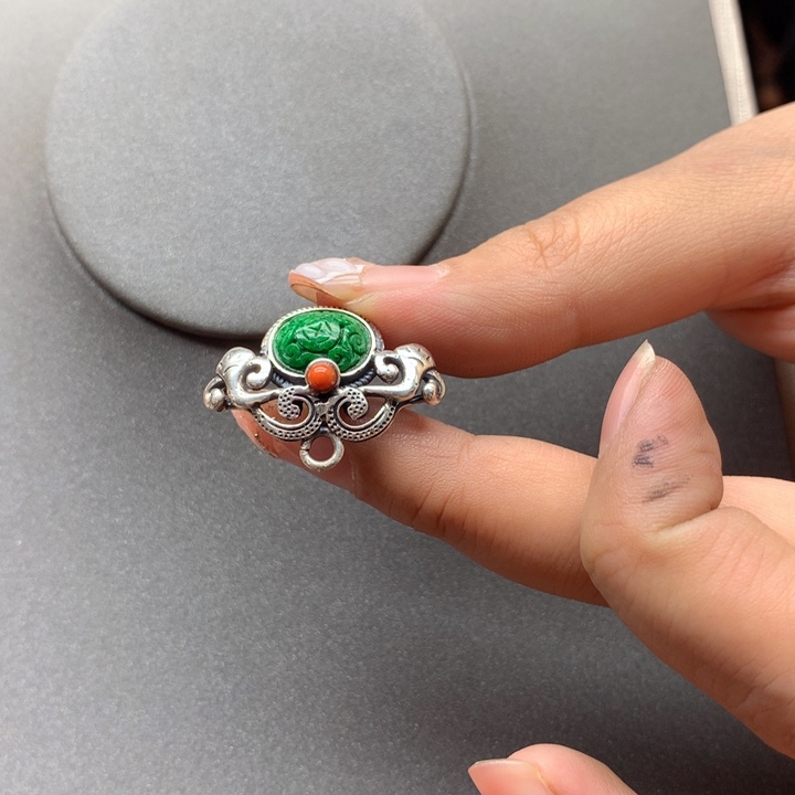 翡翠颈饰银S925镶嵌꧁***꧂