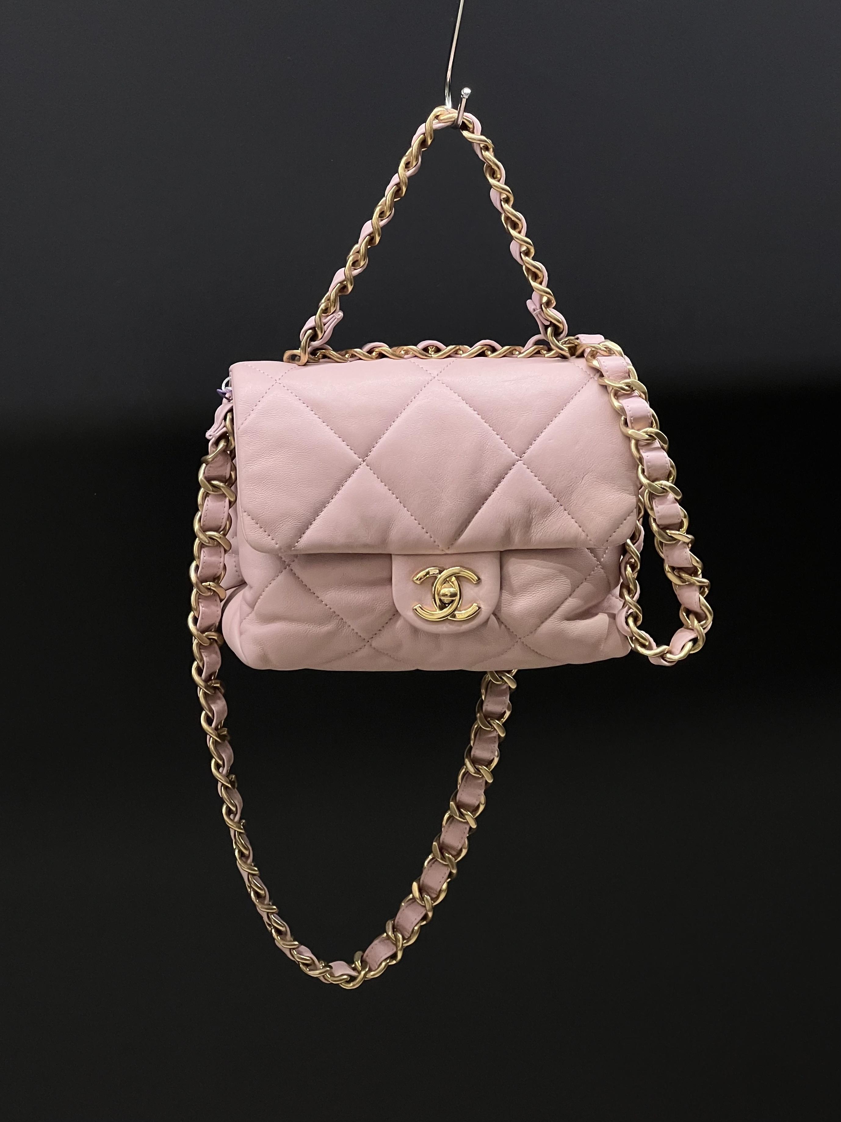 99新 Chanel/香奈儿 1975 粉色22B羊皮枕头包芯片款