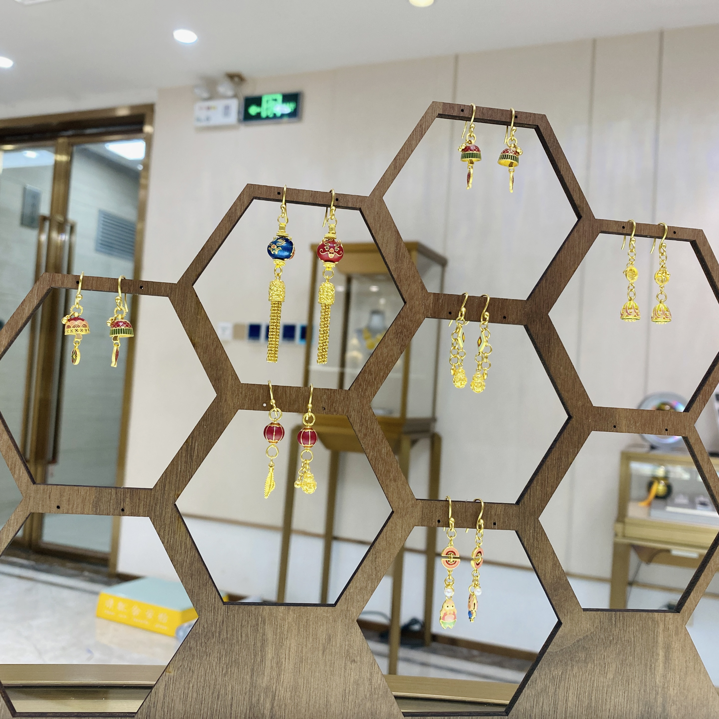 旺桂福传承珠宝足金999DIY高温烧蓝气质百搭耳环系列