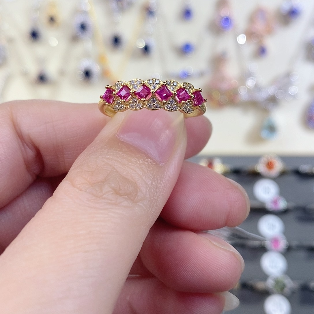 红宝石戒指银S925镶嵌