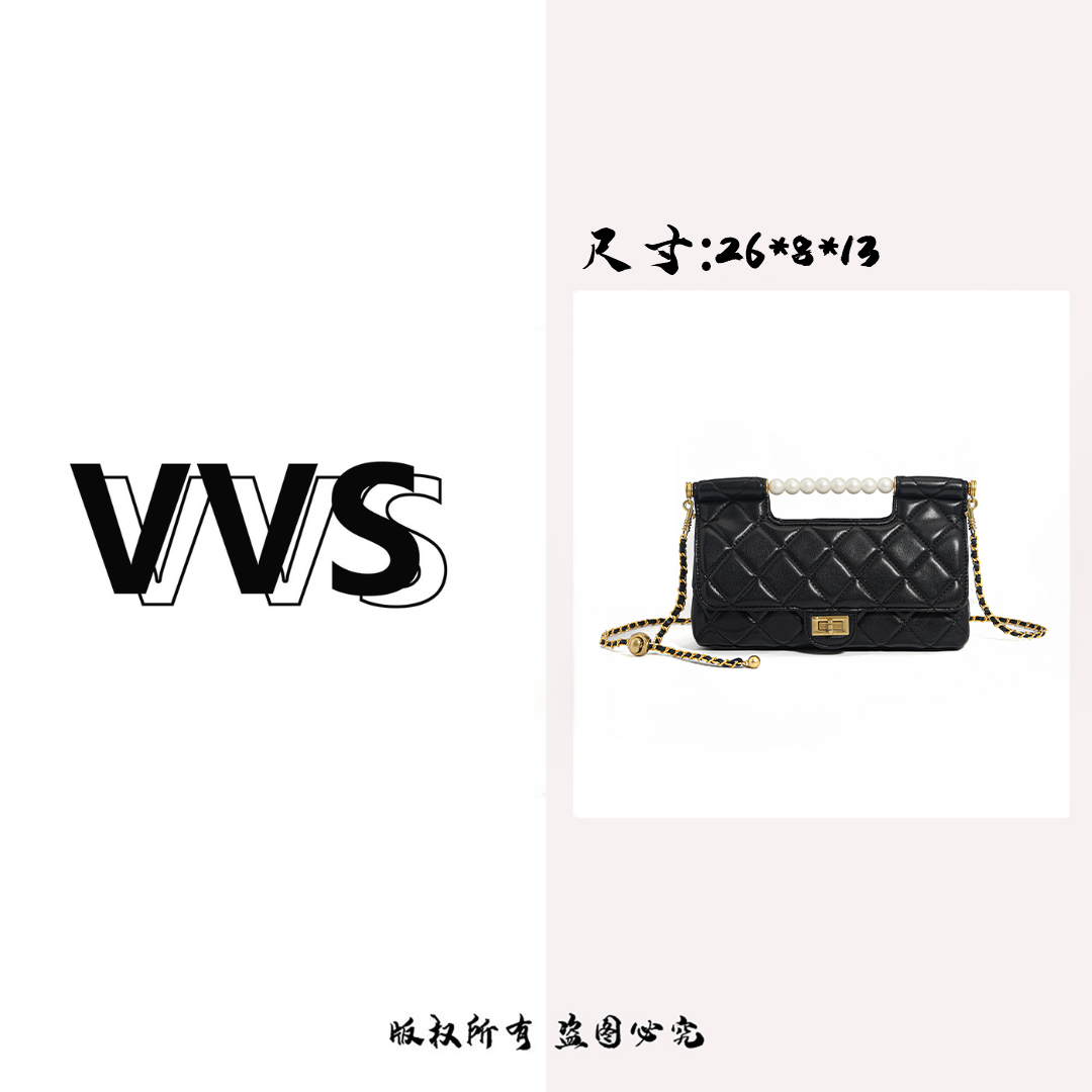 【VV专属】菱格珍珠手提高级感轻奢链条手提包斜挎包QYX-61381黑色