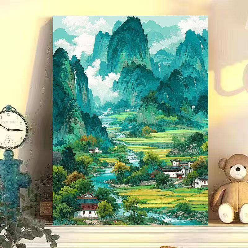 diy数字油画田园山水系列手工填充填色油画解压治愈系装饰挂画