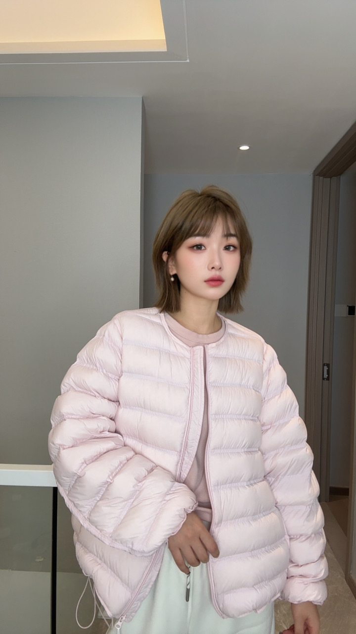 2025冬季新款高端95白鸭绒无领排骨羽绒服女时尚洋气宽松保暖外套