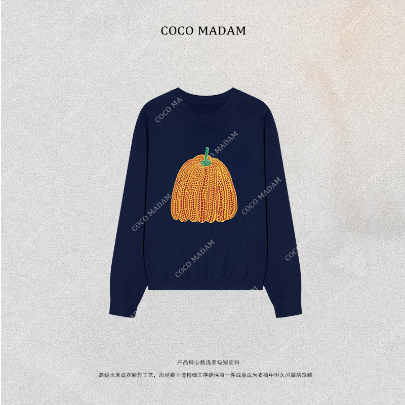 NIUNIU ·T-1484 圆领刺绣毛织衫长袖宽松卡通南瓜羊毛衫