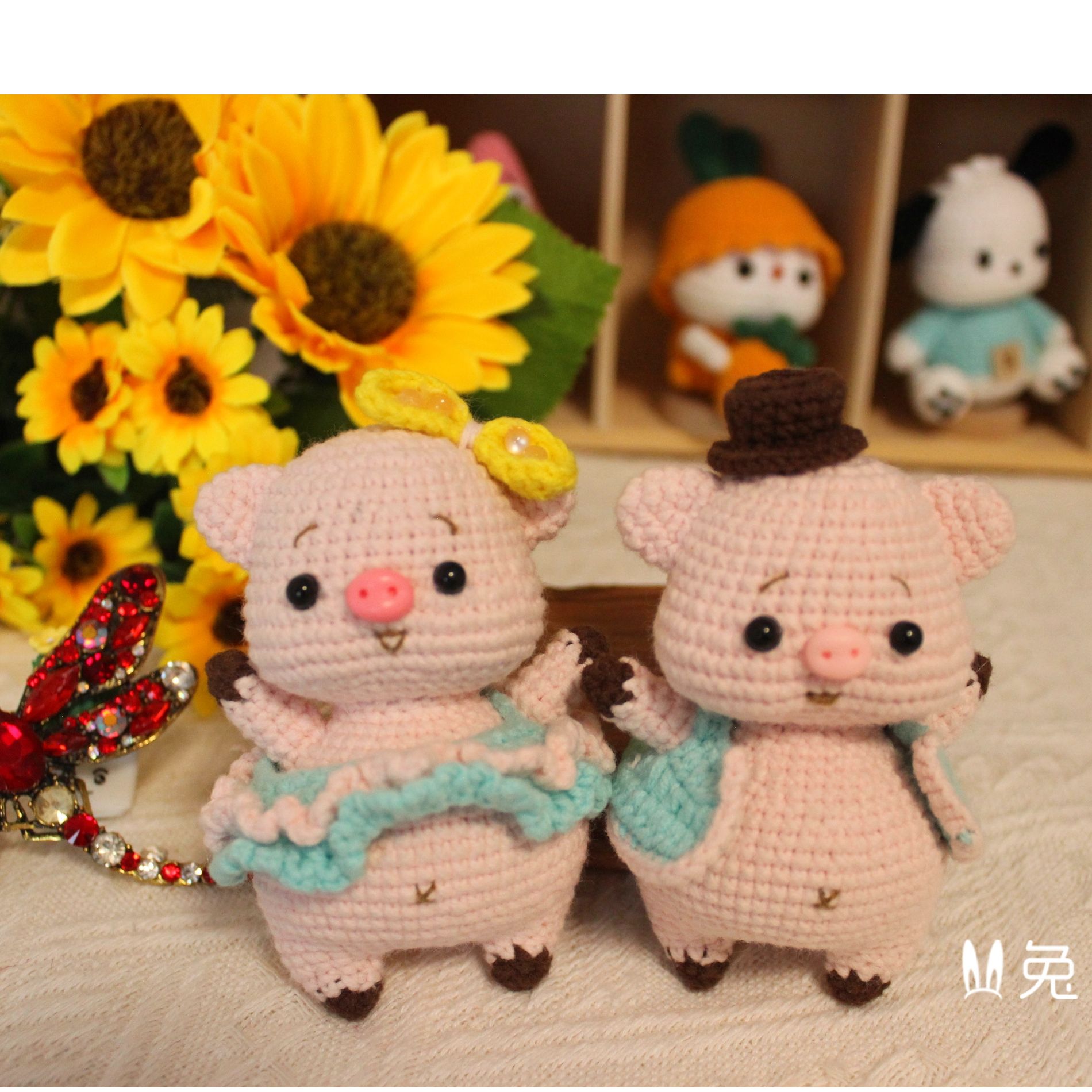 【150】情侣小猪手工编织毛线玩偶钩织毛线情人节礼物【成品】