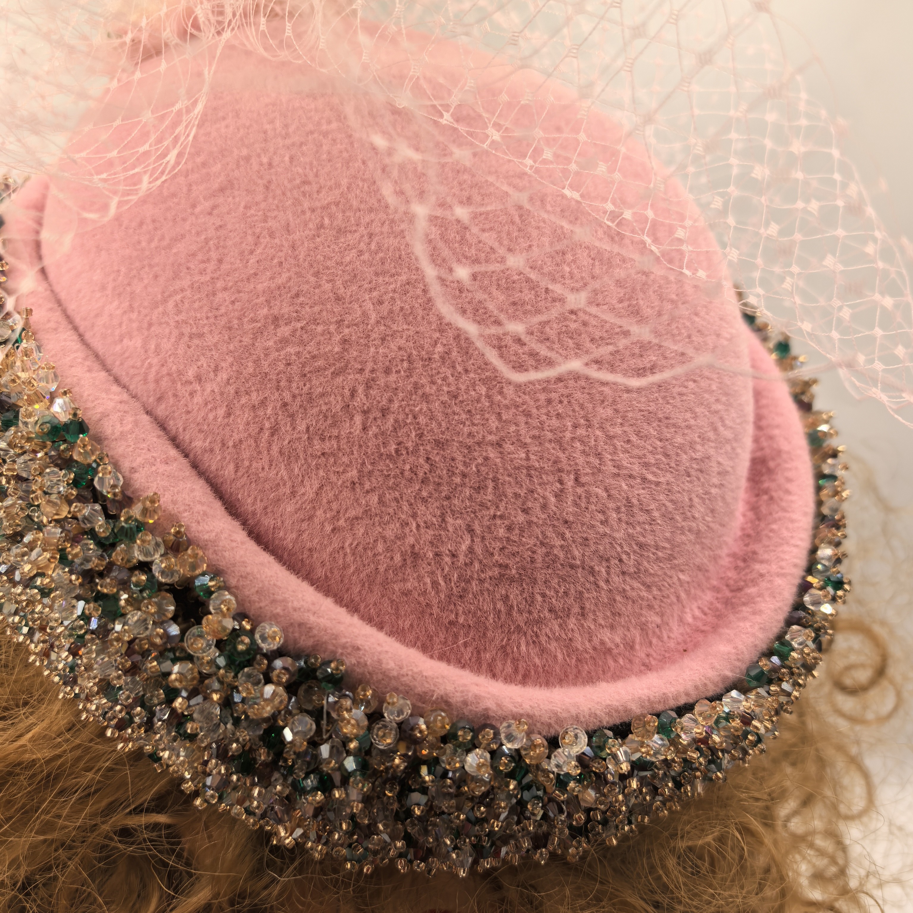 淡粉色进口面料重工手工女士空姐帽子时尚流行复古