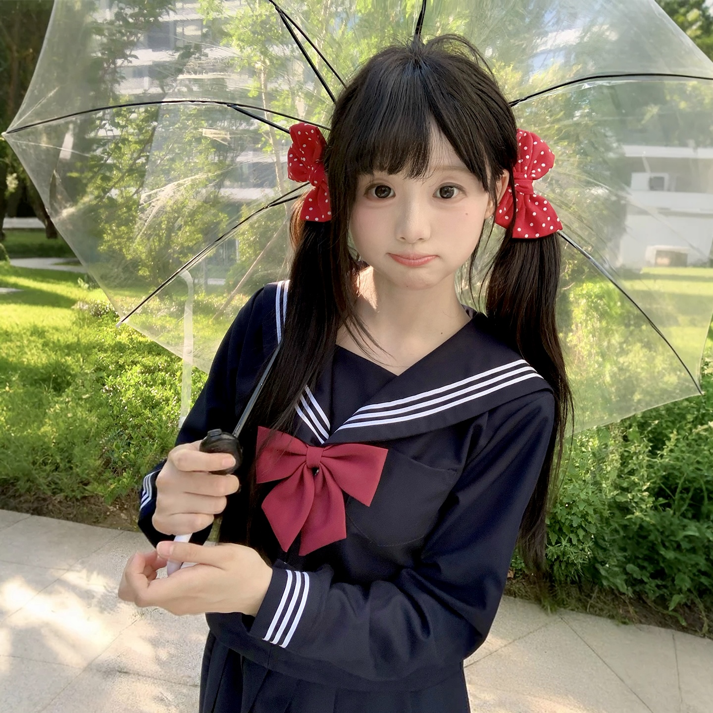 原创基础款JK绀三本大码水手服正统制服日系开衫套装大码穿搭秋女