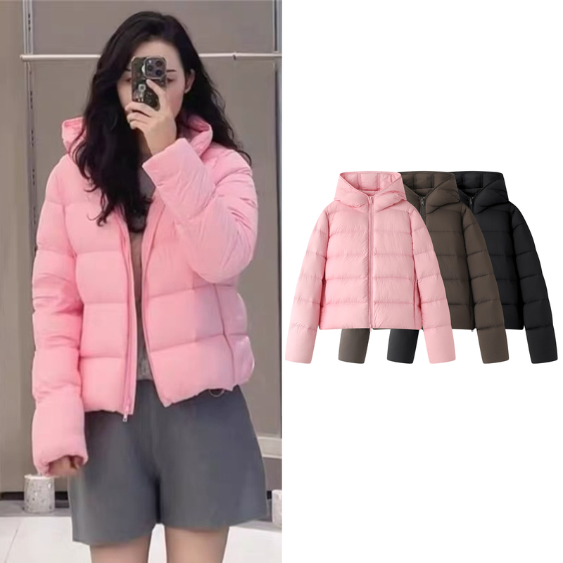 冬季新品百搭连帽短款羽绒服女保暖外套【8563】