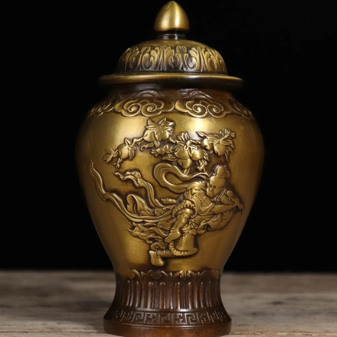 黄铜将军罐双狮耳铜缸家居摆件客厅办公室罐创意家居装饰工艺摆件