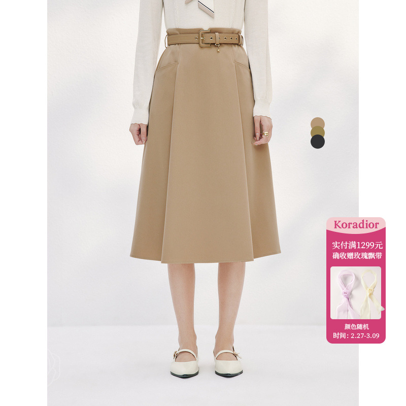 【欧若风】春半裙[商场同款]气质立体压褶半身裙子女2025冬季