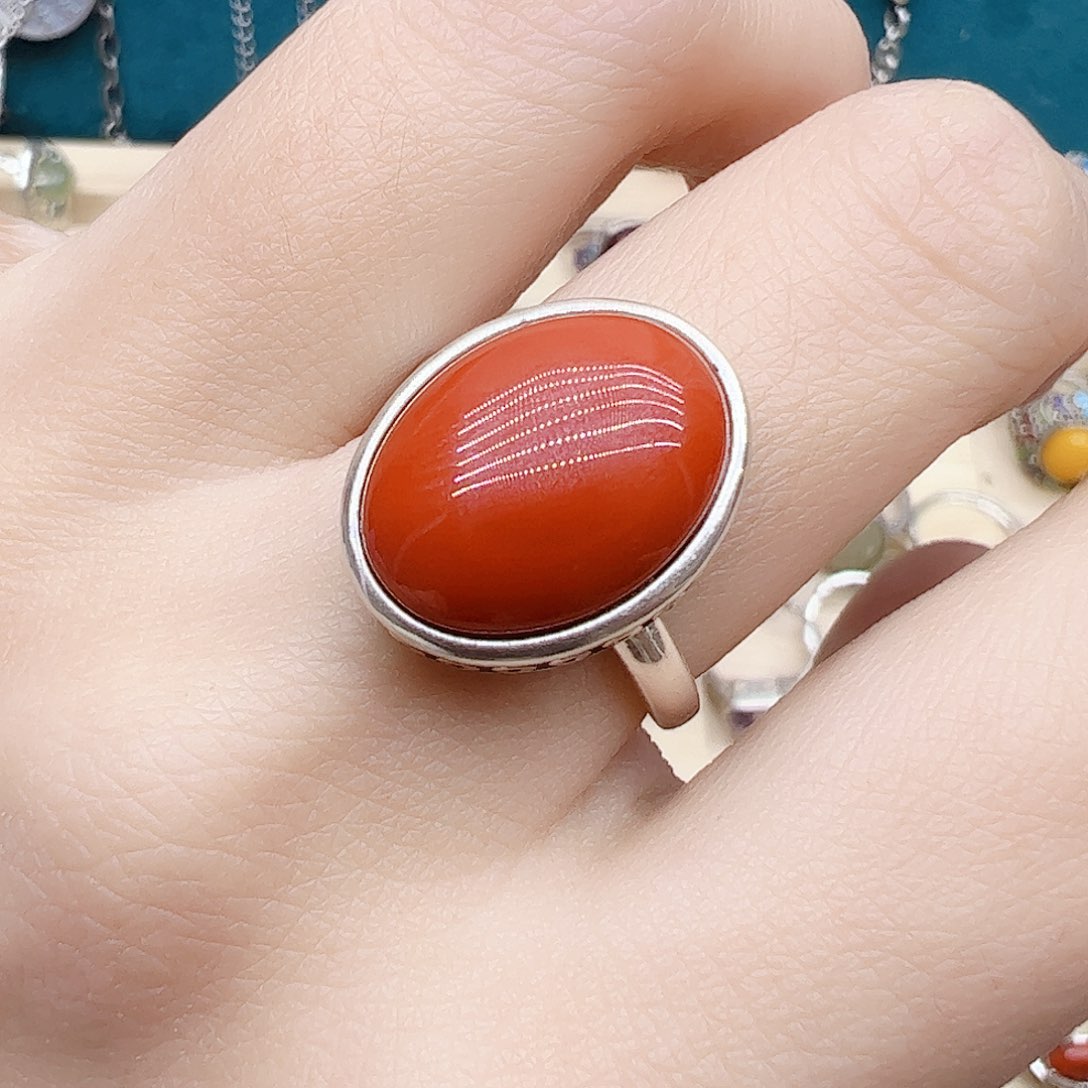 玛瑙/玉髓戒指银S925镶嵌