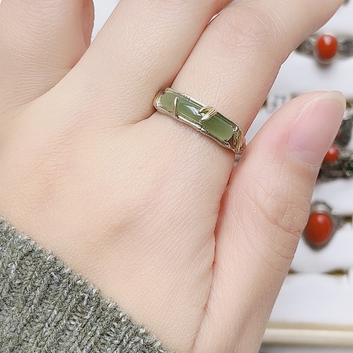 和田玉银S925镶嵌戒指