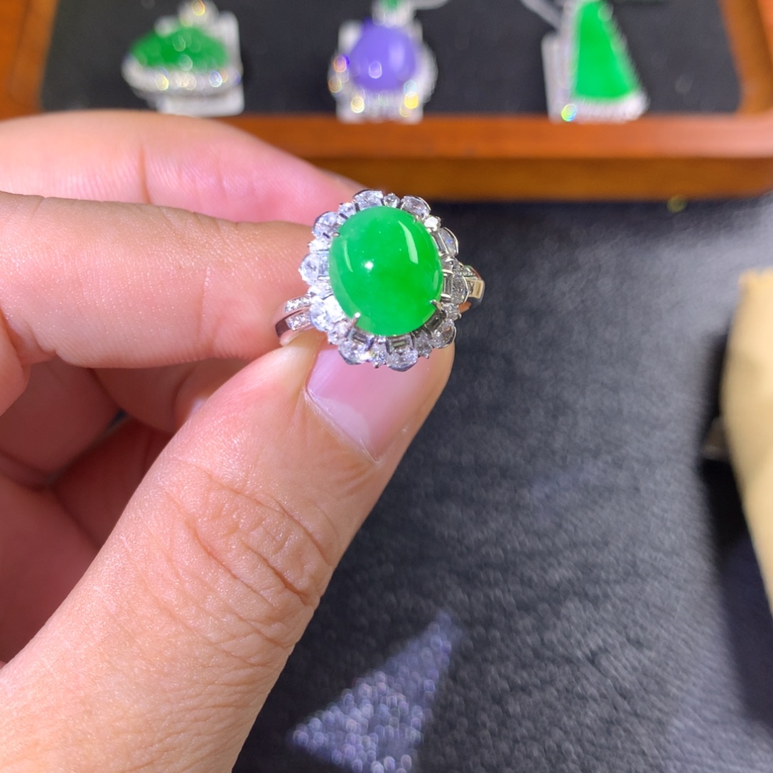 翡翠18K金镶嵌戒指两用款