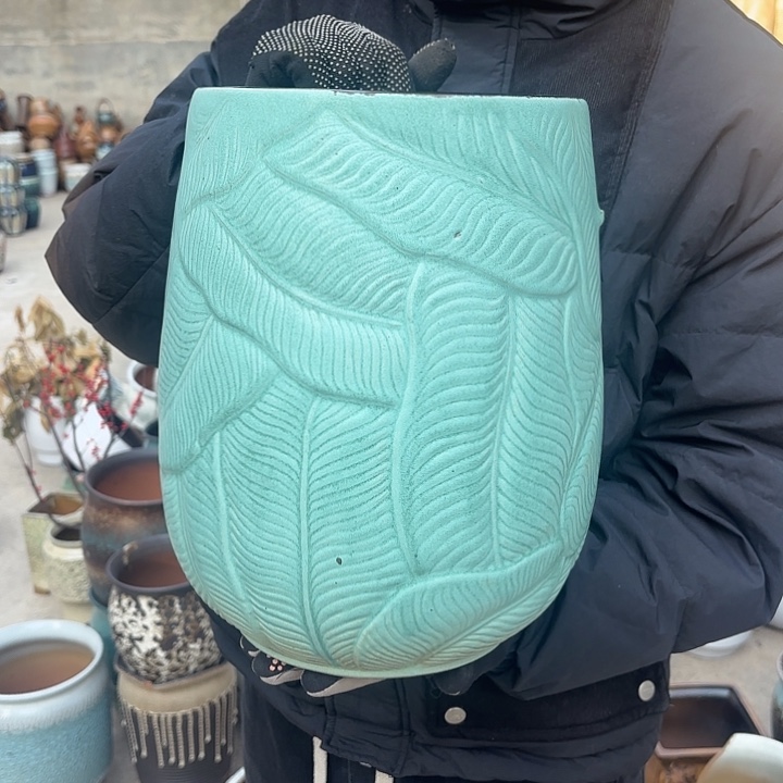 红陶绿芭蕉叶一个口径21*30