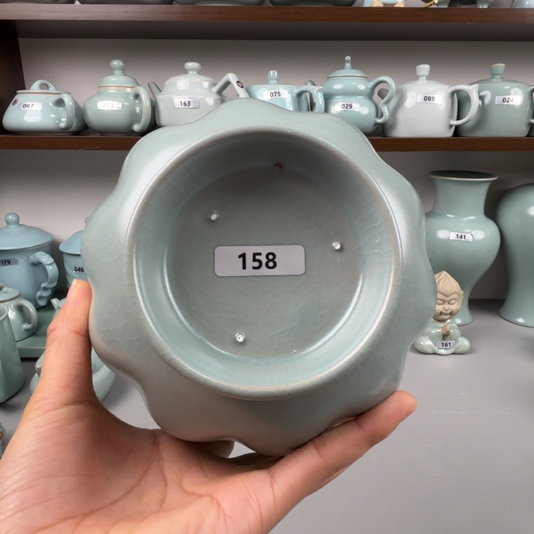 陶摆件汝瓷莲花碗支钉烧仿古釉大瑕不退不换158