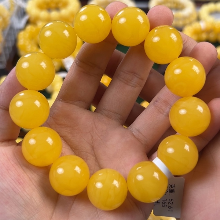 琥珀未镶嵌手链52.61g焦皮同料圆珠19mm hl