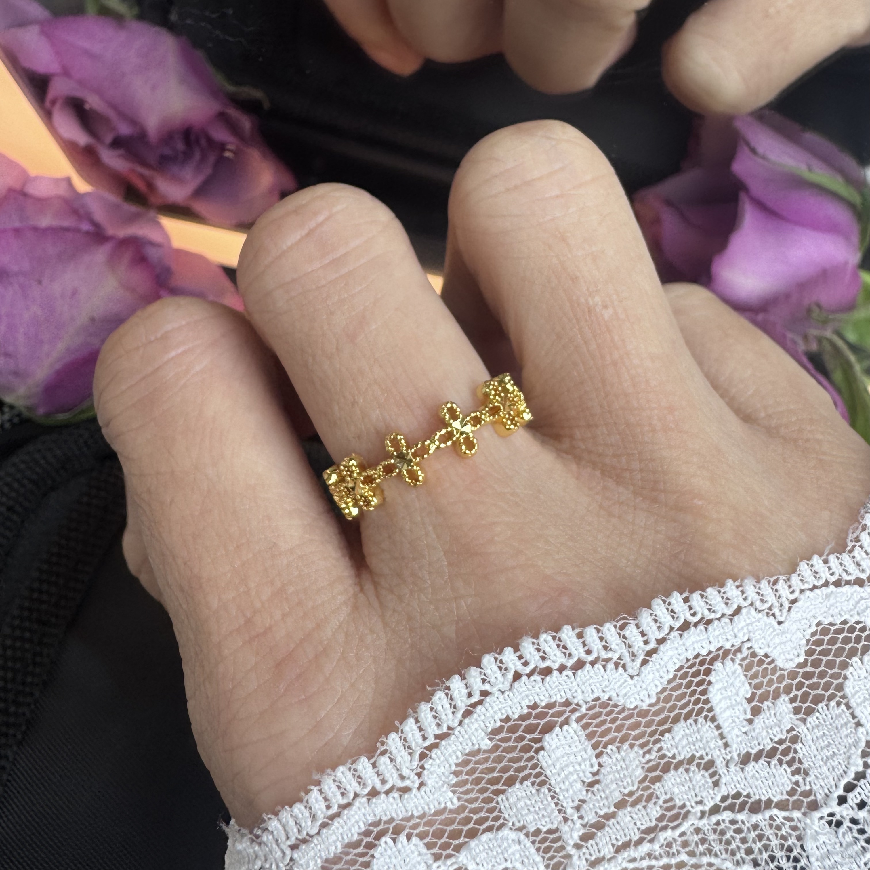 【丁老头甄选】镂空四叶草戒指4068