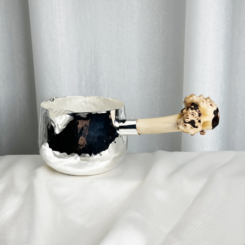 手工锤纹枫叶侧把壶公道壶