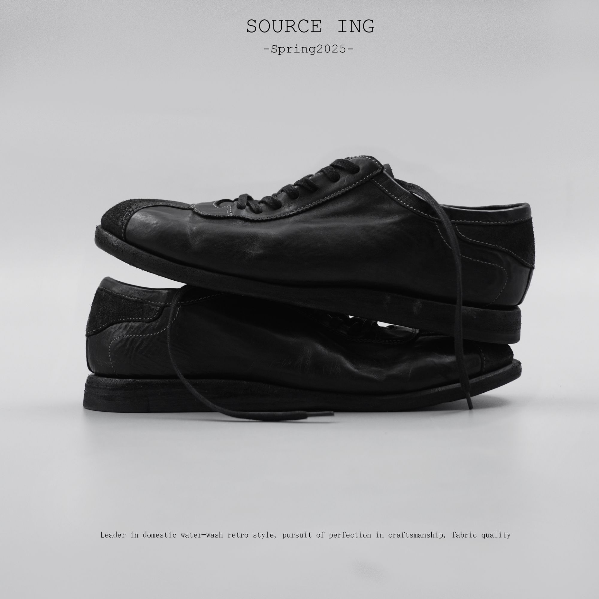 板娘专属SOURCEING本源匠心传承水洗做旧袋鼠皮德训鞋休闲皮底