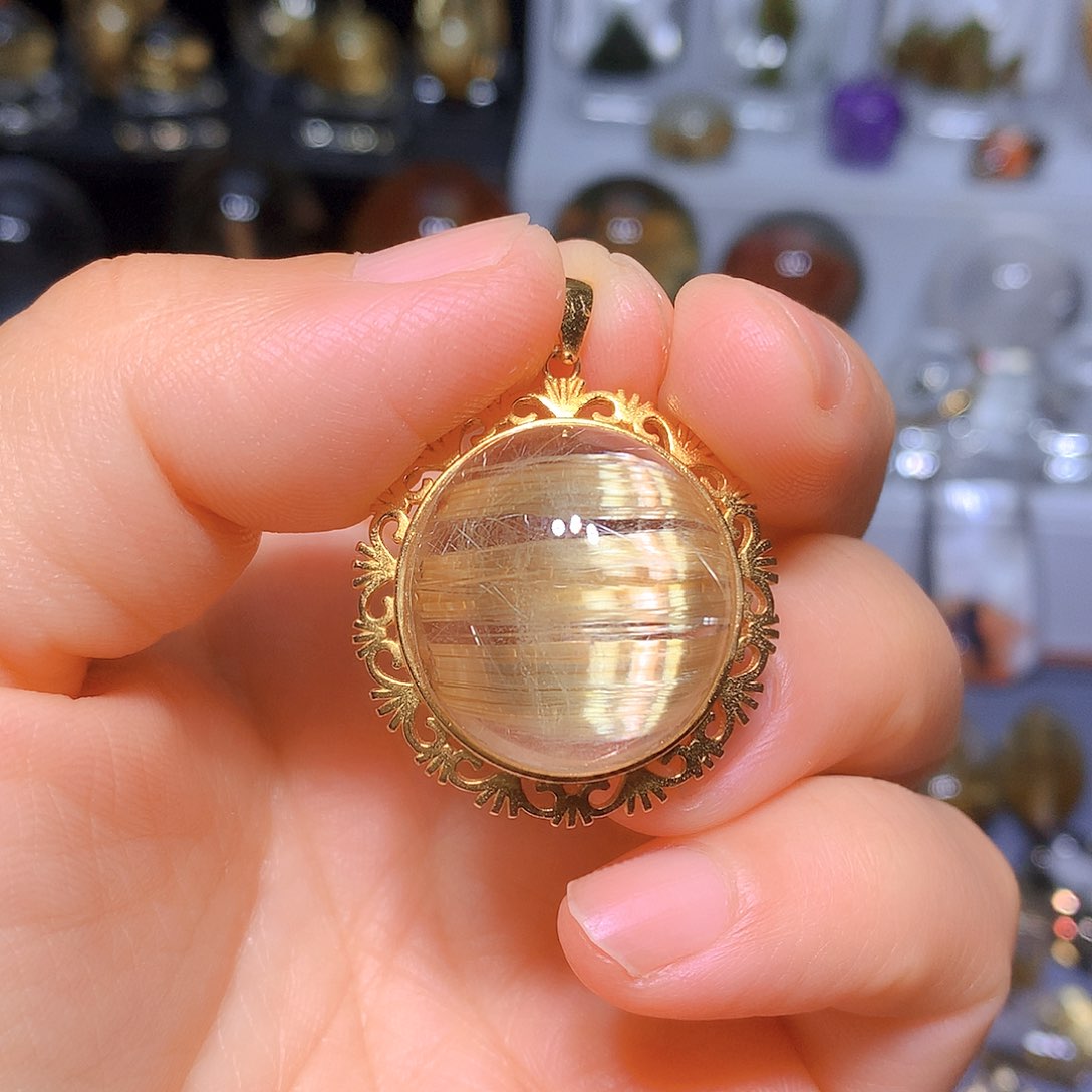 水晶吊坠银S925镀金镶嵌天然水晶