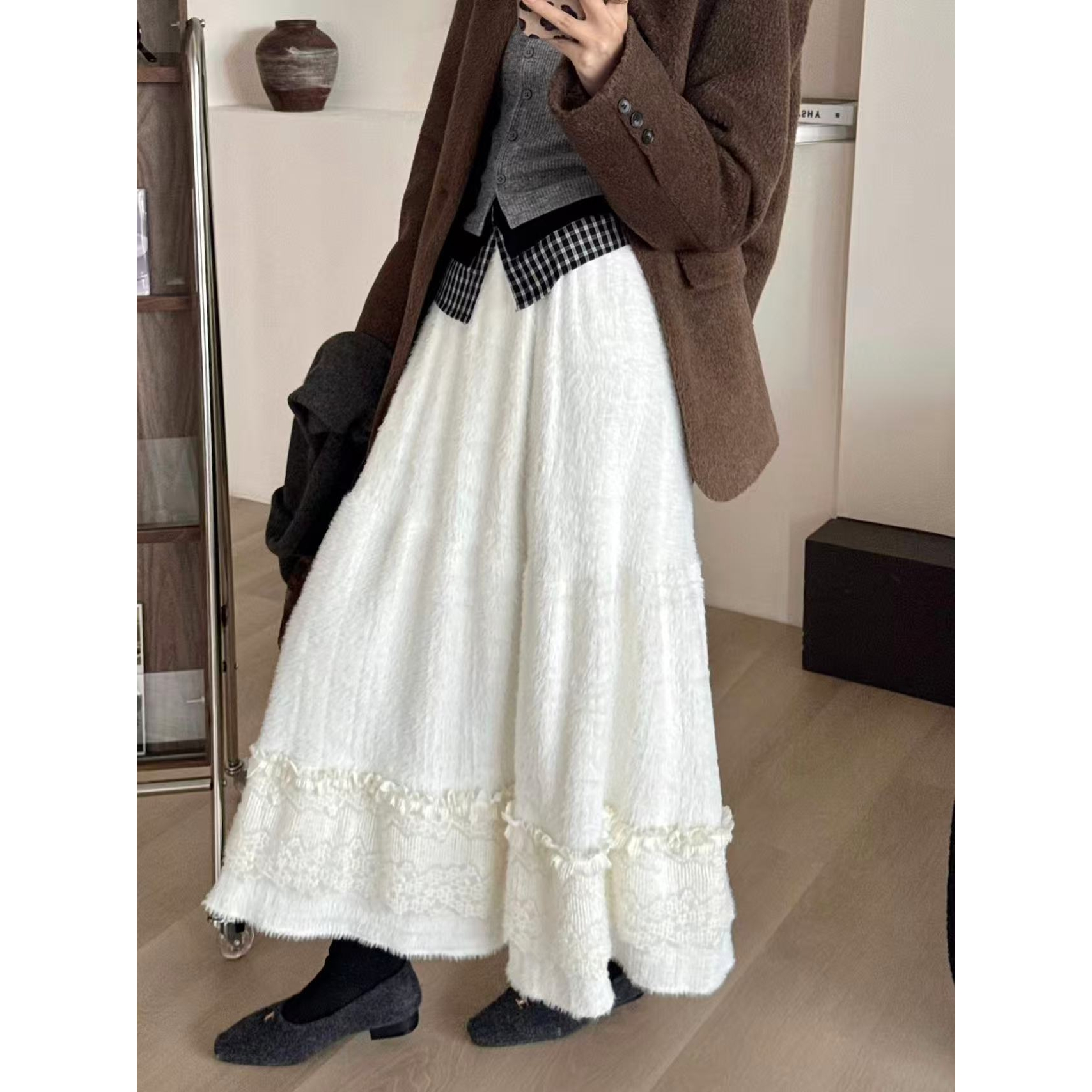 SP【雪顶泡芙】法式浪漫毛茸茸肌理面料花边半身裙女秋冬春半裙