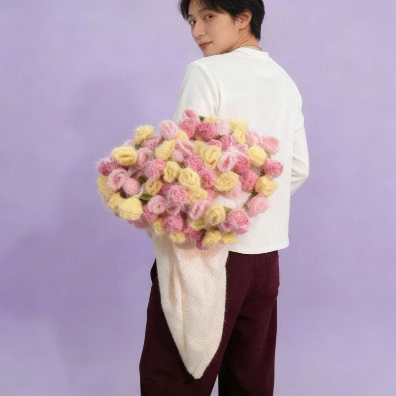 成品缤纷玫瑰花束手工玫瑰花渐变花朵毛毯礼物玫瑰花毯创意礼物