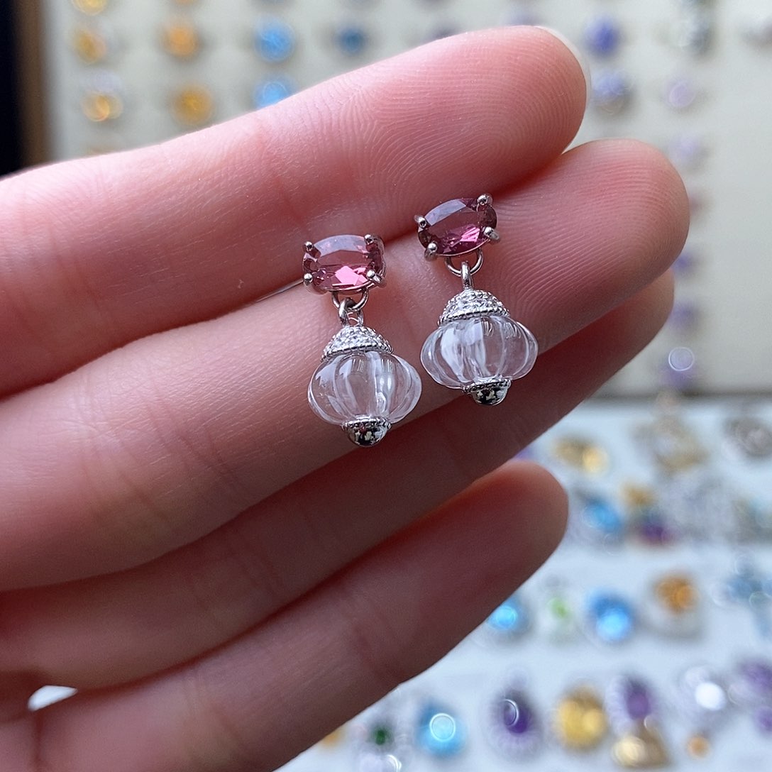 碧玺耳饰银S925镶嵌（需要证书备注）