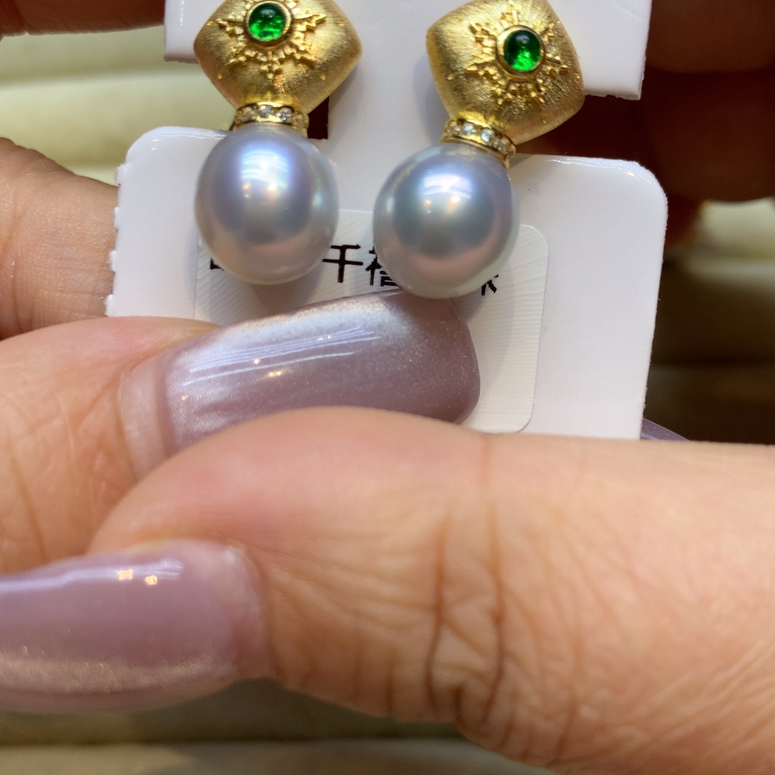 银S925镶嵌耳饰海水珍珠