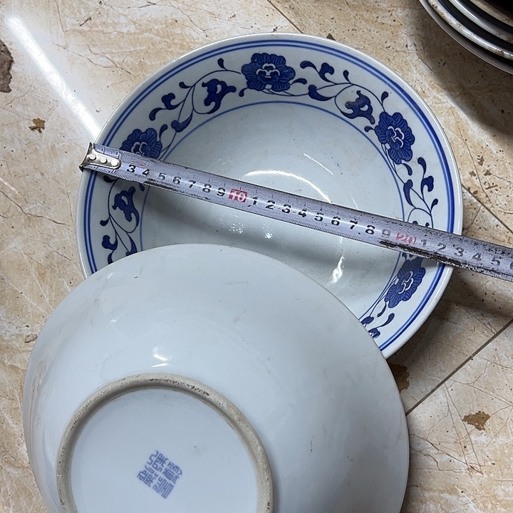 蓝***a陶摆件2个22.5厘米芙蓉花碗