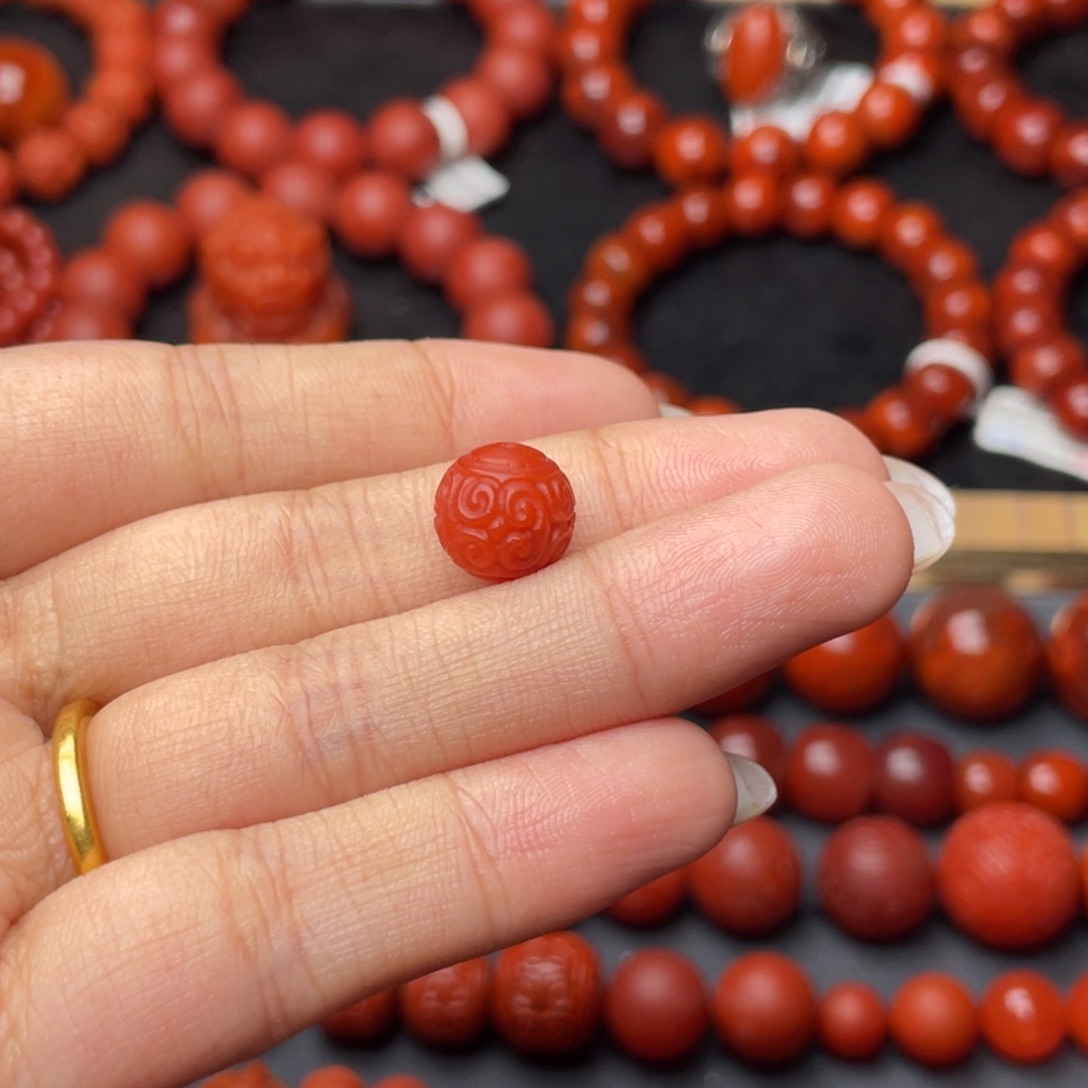1***馆南红玛瑙未镶嵌手串Y10.5mm回纹圆珠