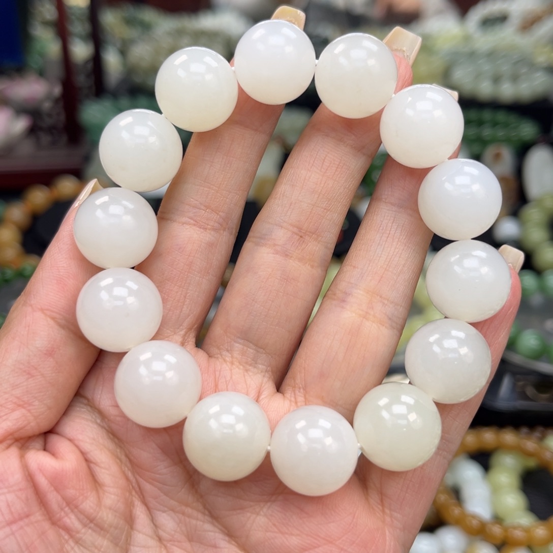 和田玉手串未镶嵌和田玉青海料冰白卡16