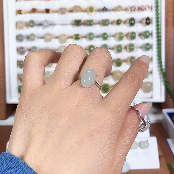 和田玉戒指银S925镶嵌