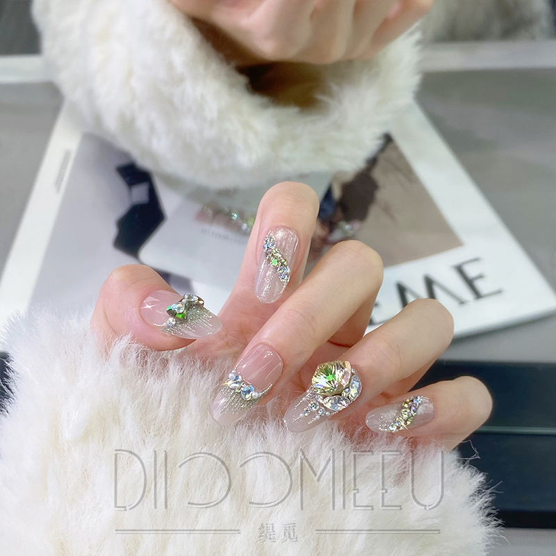 【似水流年】缇觅轻奢名媛风气质绝版夜光绿全华子钻穿戴甲美甲