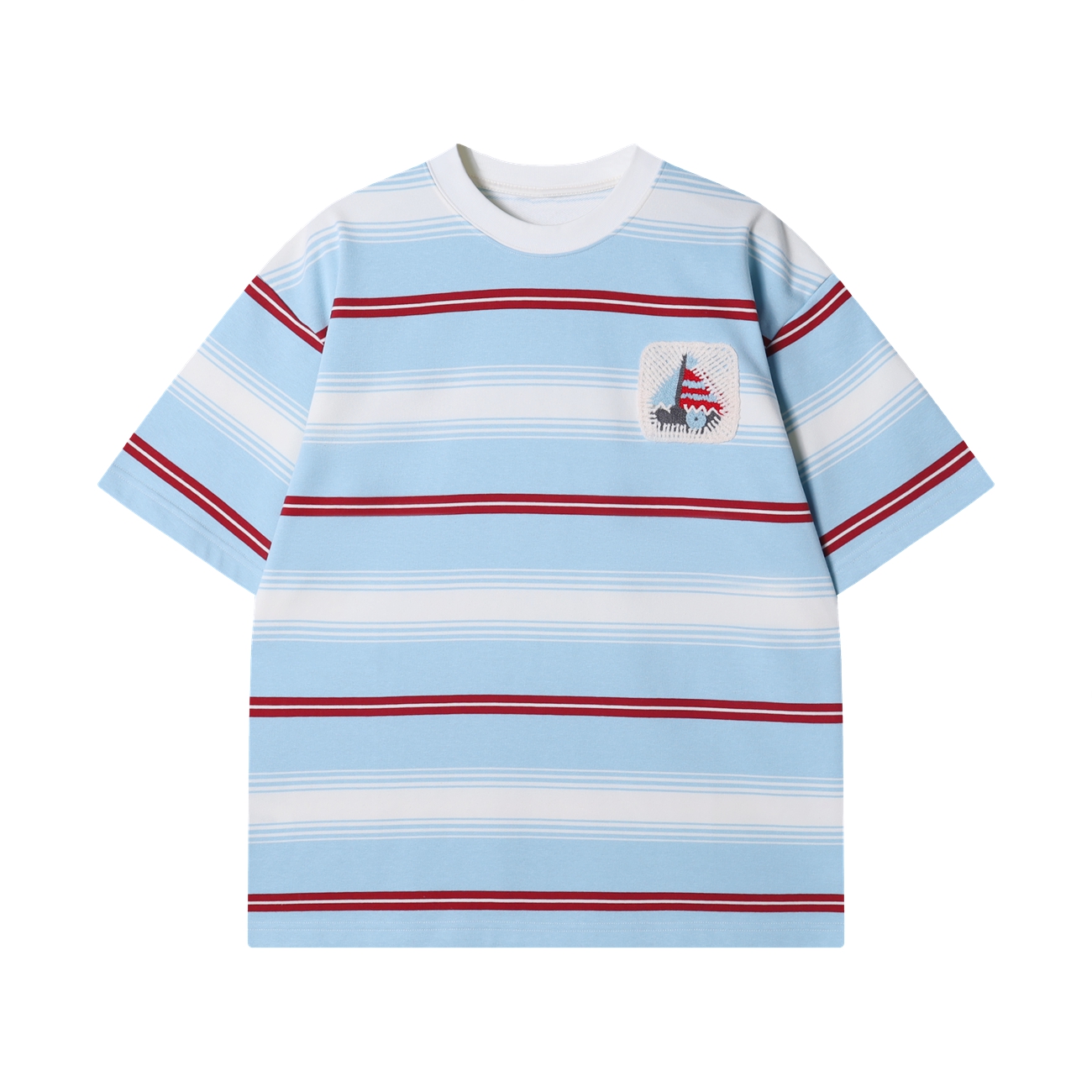 夏季高级感新款日系针织撞色条纹圆领短袖T恤小众设计百搭上衣