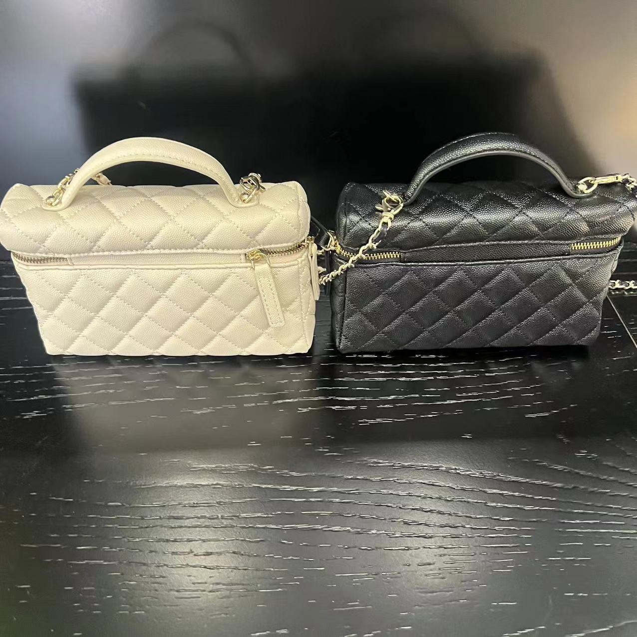 COCO 新款高端定制时尚女包 正菱格手提盒子 黑色20CM 80259