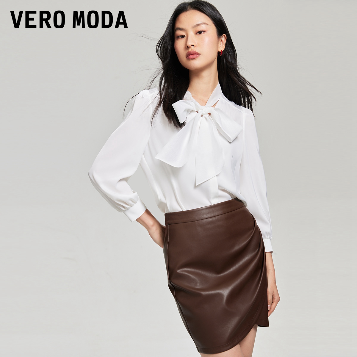 Vero Moda衬衫2025新款v领飘带七分灯笼袖气质通勤老钱风松弛感