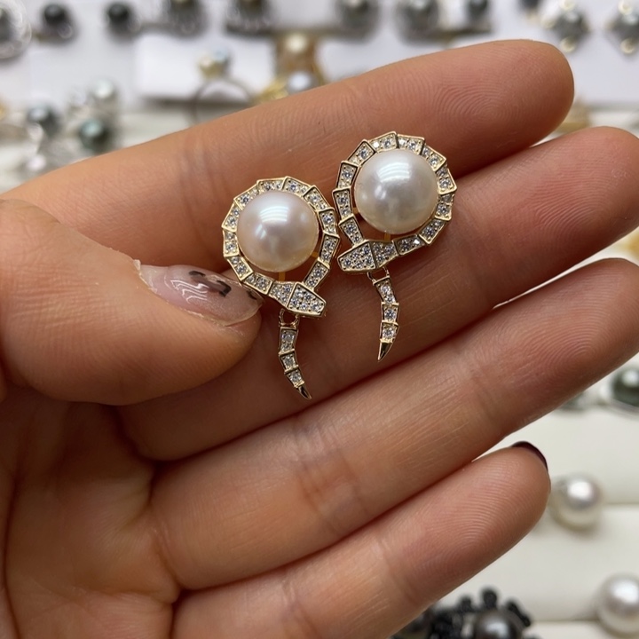 海水珍珠耳饰银S925镶嵌
