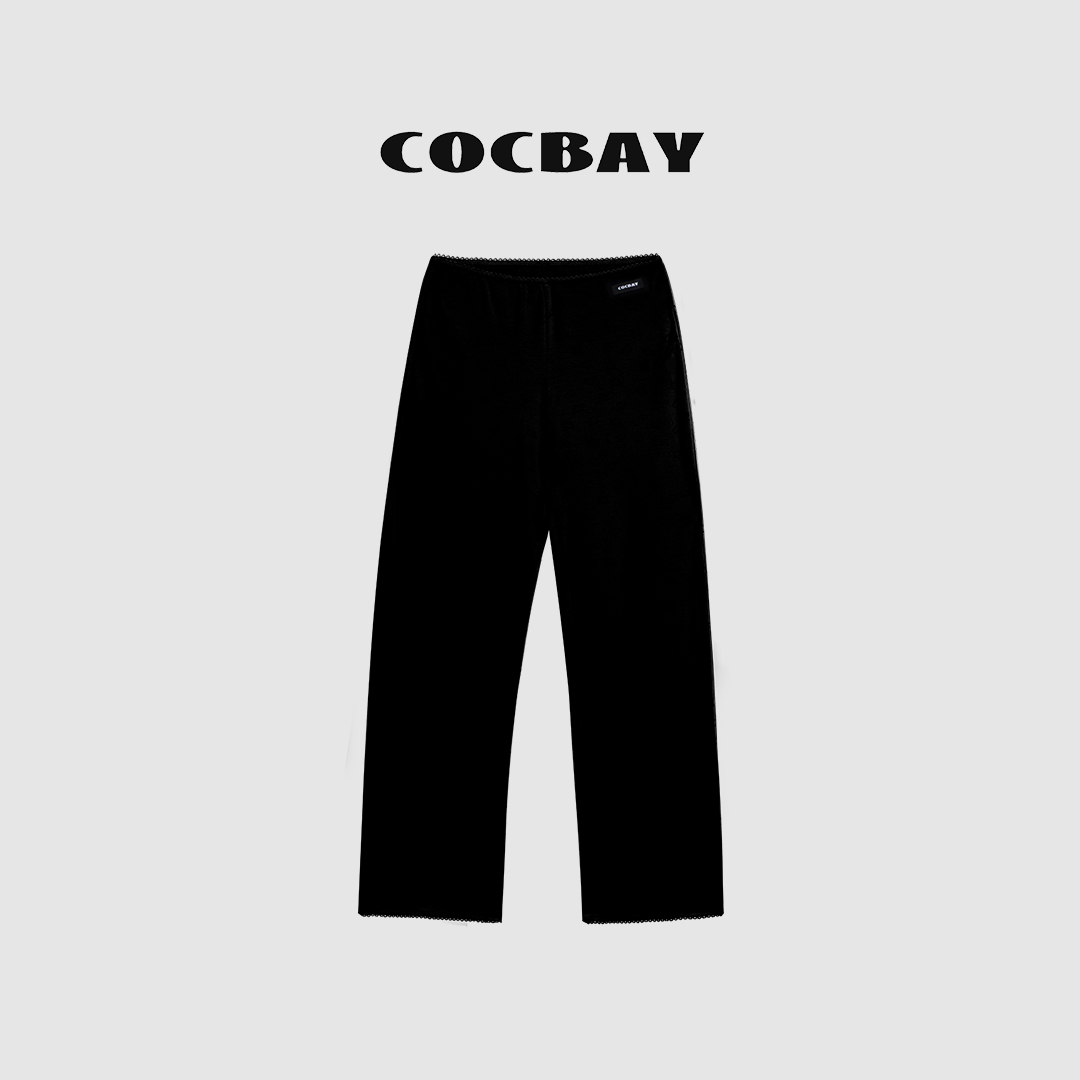 COCBAY-Urban Drift｜爱心满印卡其花边低腰春夏直筒阔腿裤YK0014
