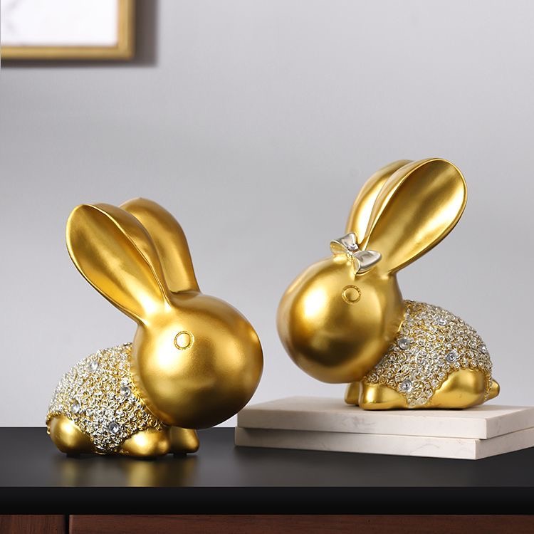 创意金色萌小兔摆件家居客厅酒柜电视柜轻奢装饰品办公室摆设