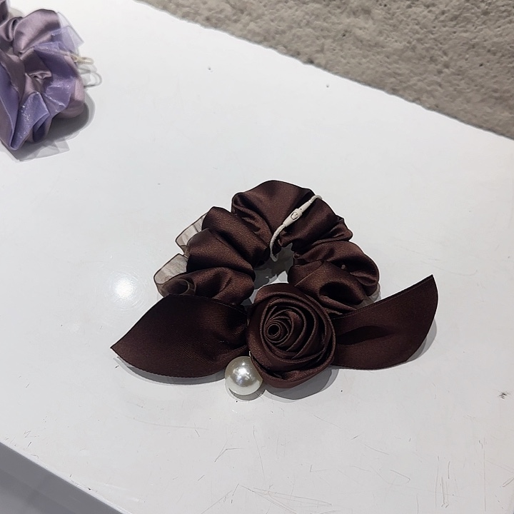 非金属布艺棕色系玫瑰花 发圈