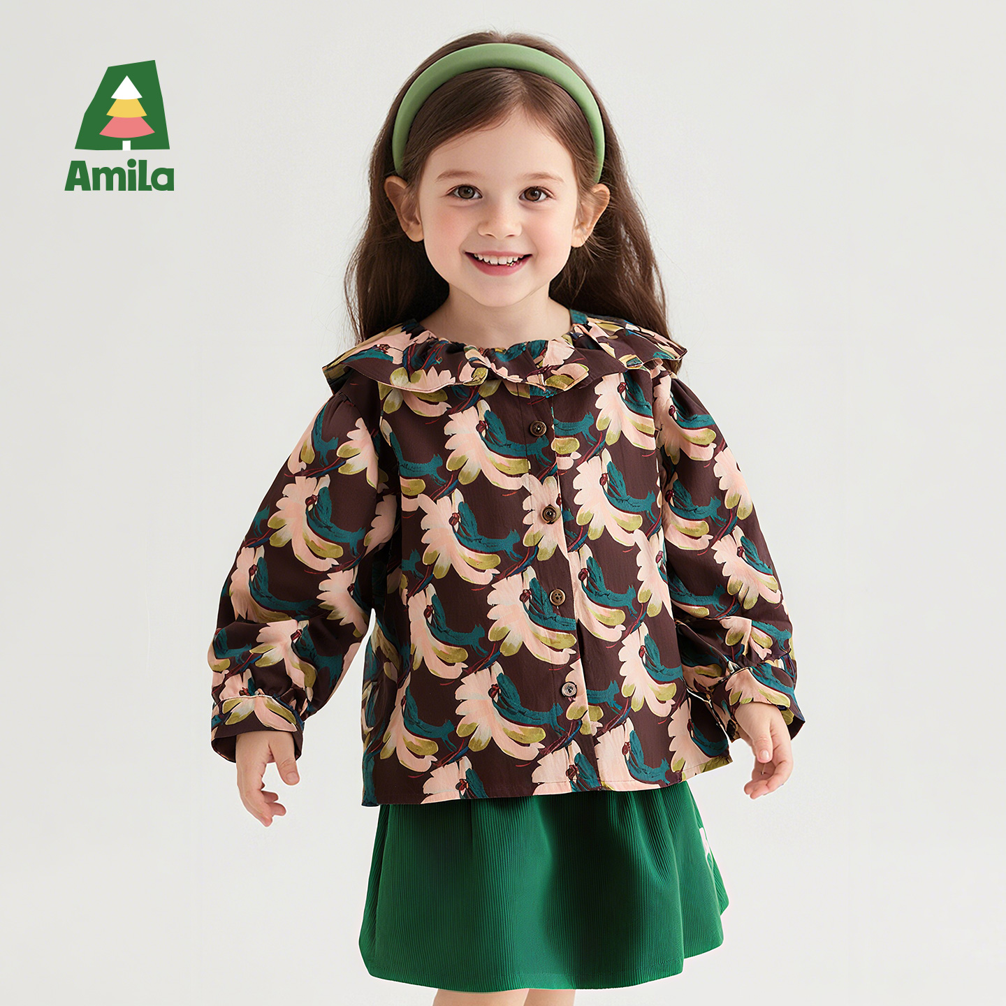 Amila啊咪啦2025秋季新款满印纯棉女童衬衫XQ5CS320