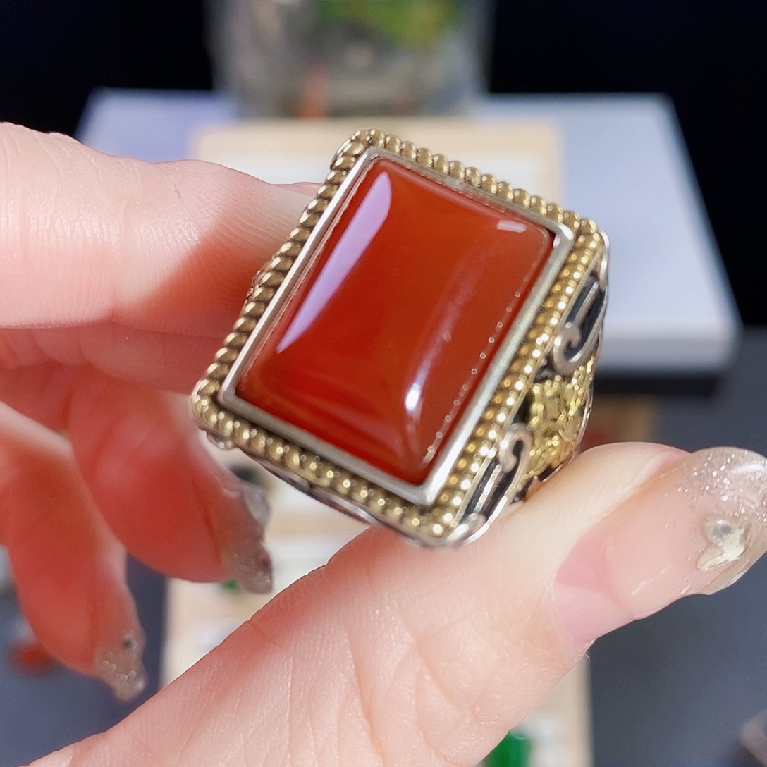 玛瑙/玉髓戒指银S925镶嵌