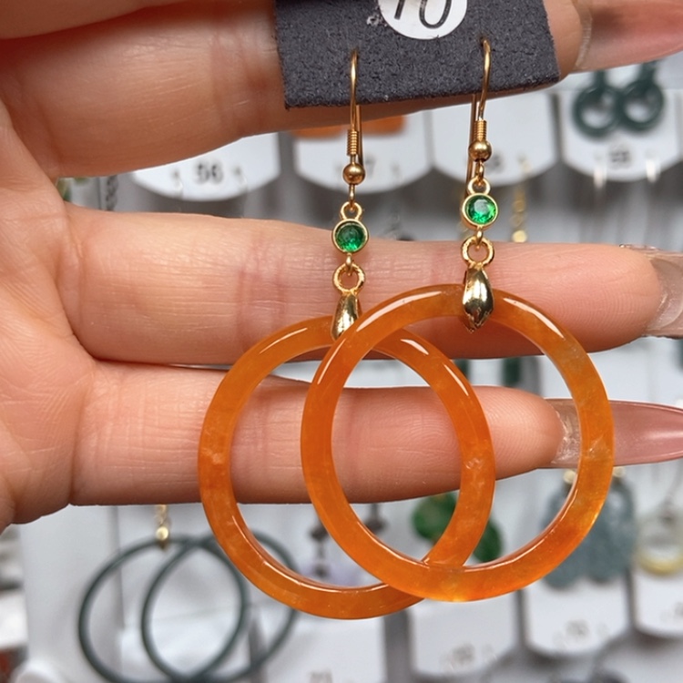 【闪购商品】翡翠耳饰银S925镀金镶嵌优化耳饰