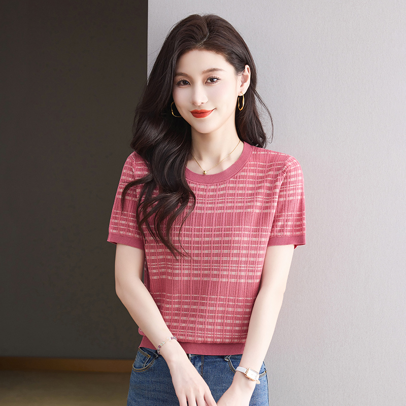 夏装新款100%天丝t恤女时尚洋气宽松显瘦薄款针织短袖