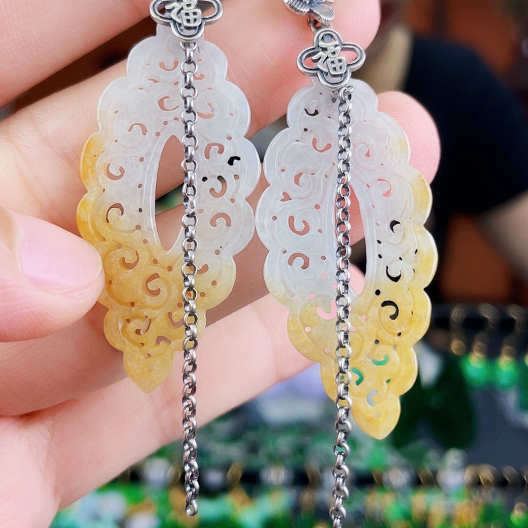 翡翠银S925镶嵌耳饰