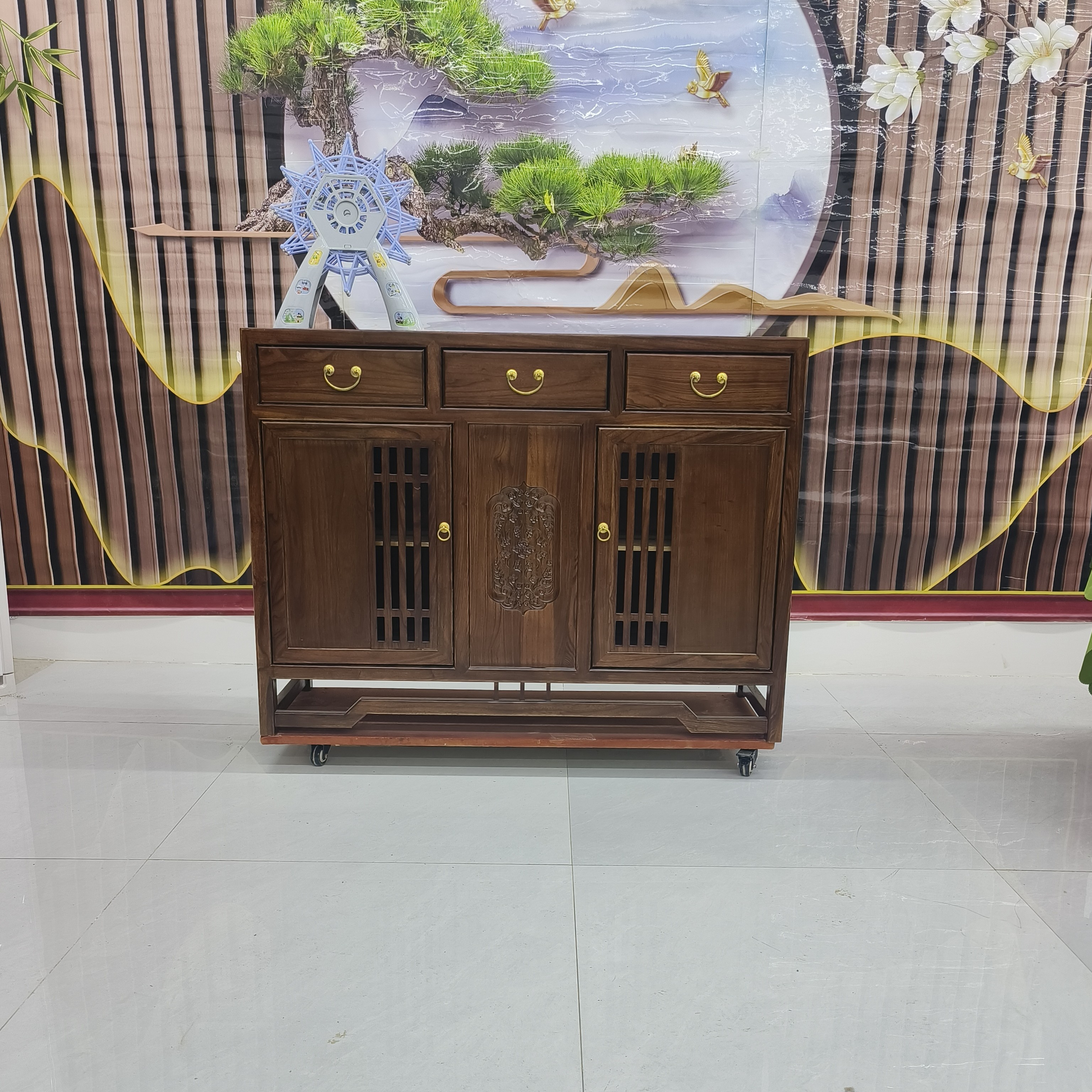 榆木中式餐边柜储物柜玄关柜禅意餐边柜多功能酒水柜条案靠墙隔断