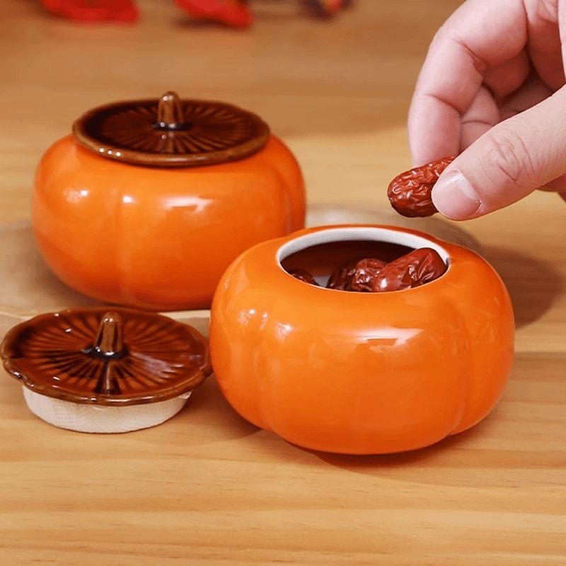 WH0037柿子茶叶罐一对装